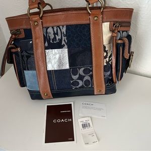 Coach 2000s Patchwork Denim & Leather Tote Very Good Condition